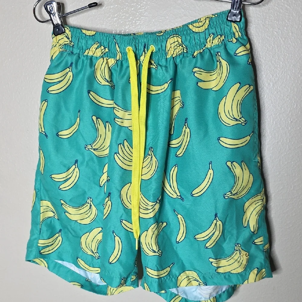 Tipsy Elves Men’s Havana Banana Swim Trunks Green Yellow Summer Board Shorts S